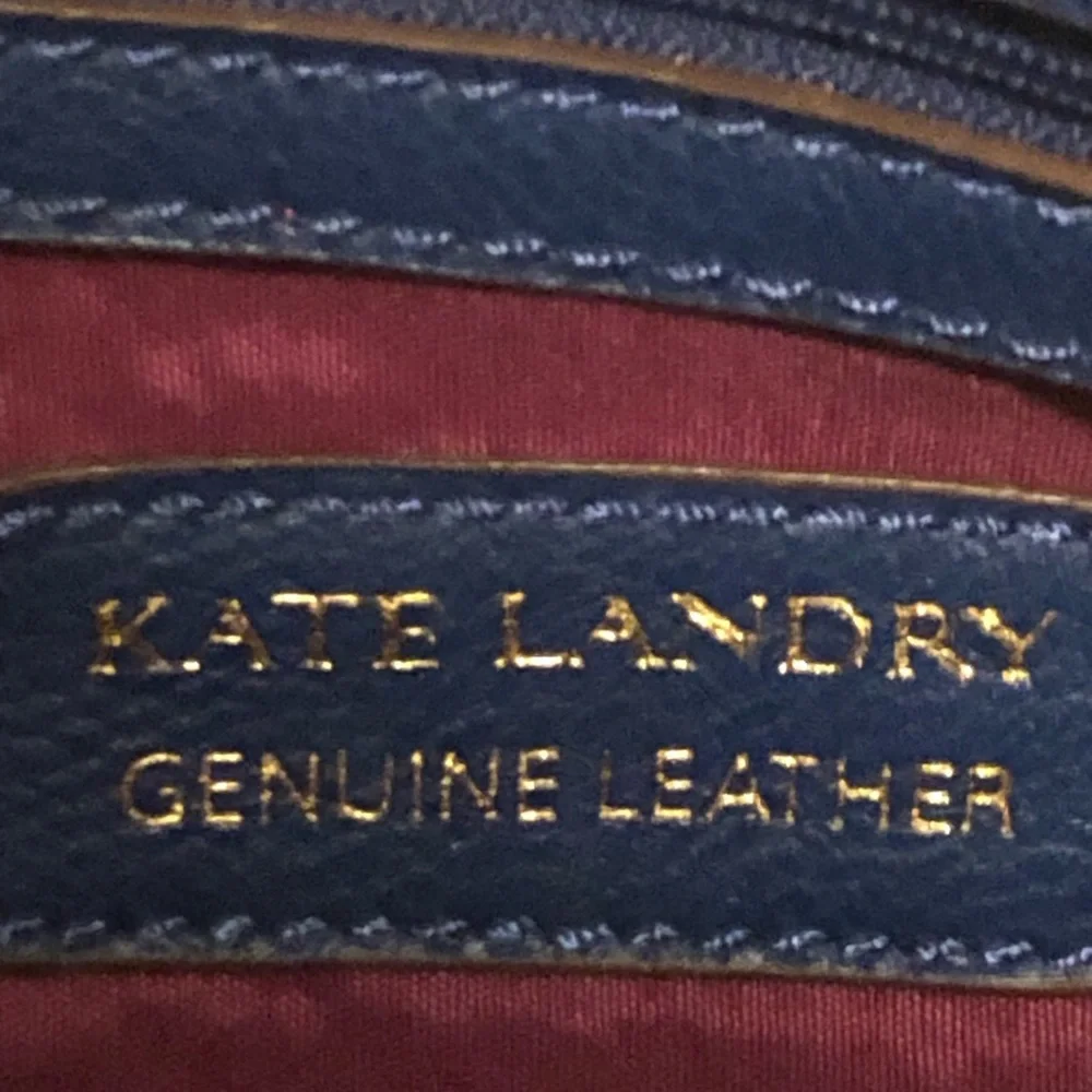 KATE LANDRY Royal Blue Genuine Leather‎ & Suede w/ Silver Hardware Handbag Purse - Picture 2 of 12